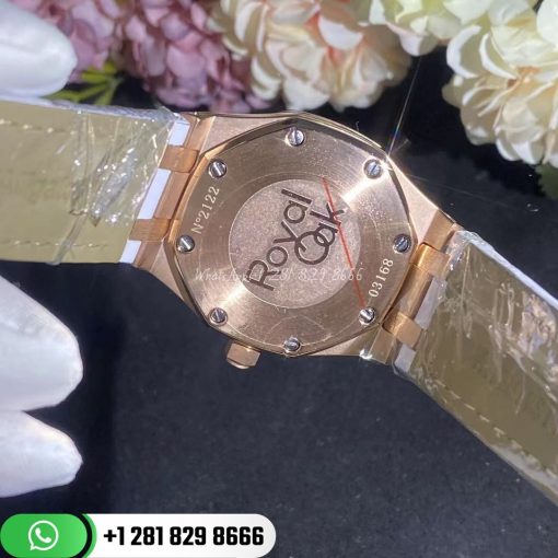 Audemars Piguet Royal Oak 33MM Ladies Rose Gold Diamond Bezel Rubber Strap 67651OR.ZZ.D010CA.01 7800U1