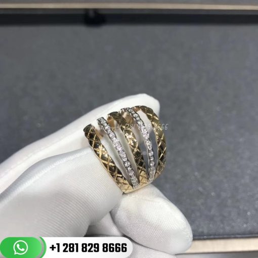 Chanel Coco Crush Ring Quilted Motif 18k White and Yellow Gold Diamonds - J11335