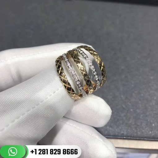 Chanel Coco Crush Ring Quilted Motif 18k White and Yellow Gold Diamonds - J11335