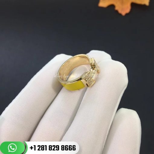 Hermes Clic H Yellow Enamel Ring 18k Rose Gold Set With Diamond
