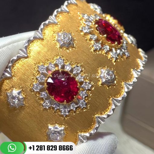 Buccellati Cuff Bracelet Yellow and white gold with rubies and diamonds