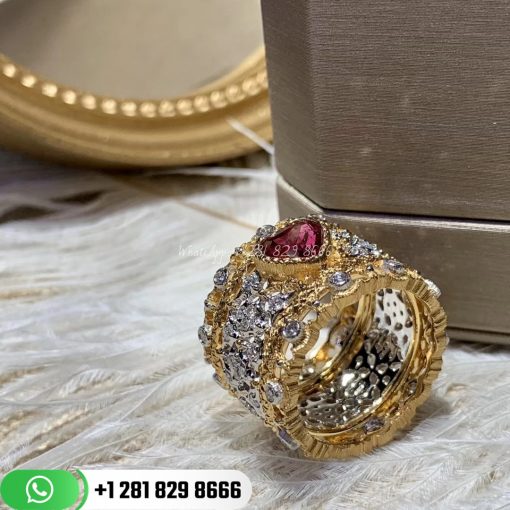 Buccellati Eternelle Ring with Ruby in Openwork White Gold Set with Diamonds