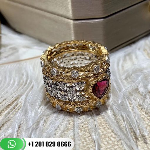 Buccellati Eternelle Ring with Ruby in Openwork White Gold Set with Diamonds
