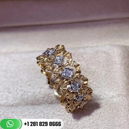Buccellati Rombi Eternelle Band Ring with Diamonds 18k White and Yellow Gold