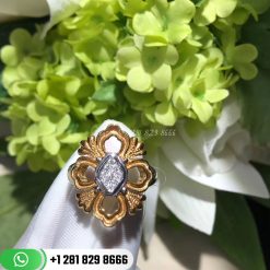 Buccellati Opera Diamond 18k White and Yellow Gold Floral Ring