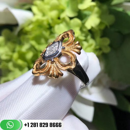 Buccellati Opera Diamond 18k White and Yellow Gold Floral Ring