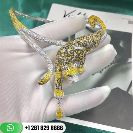 Panthère de Cartier High Jewelry Necklace of Yellow Diamond Onyx Emerald