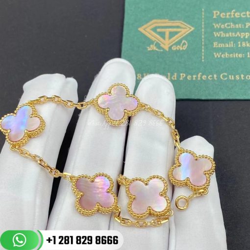 van-cleef-arpels-vintage-alhambra-bracelet-5-motifs-yellow-gold-pink-mother-of-pearl-valentines-day-commemorative-edition