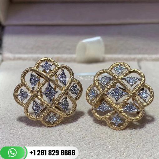 Buccellati Etoilee 18k Yellow and White Gold Diamond Button Earrings