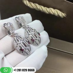 Bvlgari Serpenti 18K White Gold Full Diamond Pave and Tourmaline Snake Head Drop Ea 352756