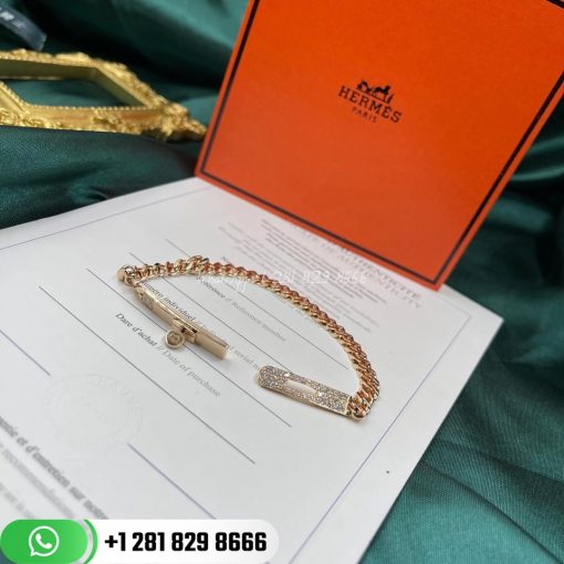 Hermes Kelly Gourmette Bracelet SH 18K Rose Gold Diamond PM