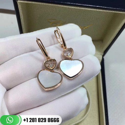 Chopard Happy Hearts Earrings, Ethical Rose Gold, Diamonds, Mother-of-pearl