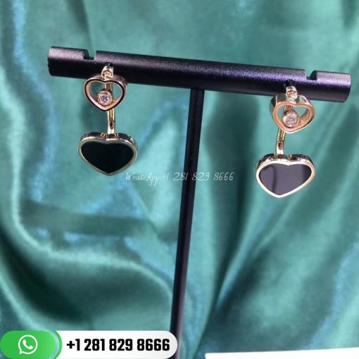 Chopard Happy Hearts Earrings, Ethical Rose Gold, Diamonds, Onyx