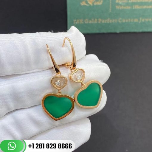 Chopard Happy Hearts Earrings, Ethical Rose Gold, Diamonds, Green Agate 837482-5011