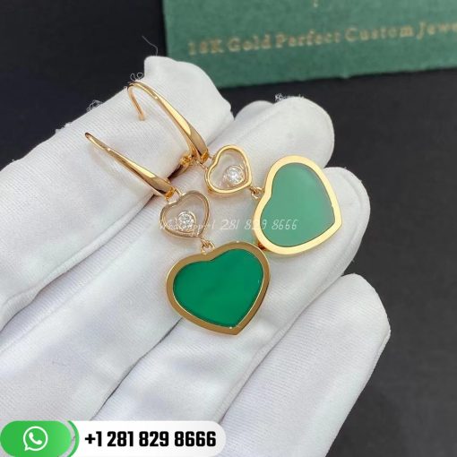 Chopard Happy Hearts Earrings, Ethical Rose Gold, Diamonds, Green Agate 837482-5011