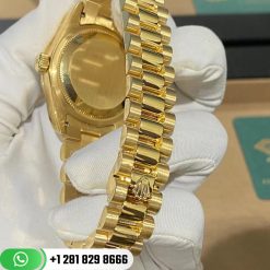 Rolex Yellow Gold Datejust 31 Watch Fluted Bezel Malachite Diamond Six and Nine Dial Oyster Bracelet