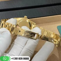 Rolex Yellow Gold Datejust 31 Watch Fluted Bezel Malachite Diamond Six and Nine Dial Oyster Bracelet