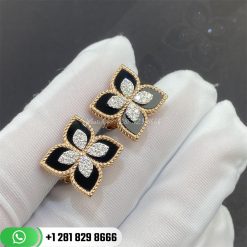 Roberto Coin Princess Flower 18ct Rose Gold and Black Jade Diamond Stud Earrings