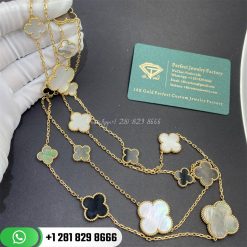 Van Cleef Arpels Magic Alhambra Long Necklace 16 Motifs Yellow Gold, Mother-of-pearl Onyx VCARD79400