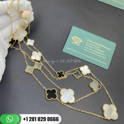 Van Cleef Arpels Magic Alhambra Long Necklace 16 Motifs Yellow Gold, Mother-of-pearl Onyx VCARD79400
