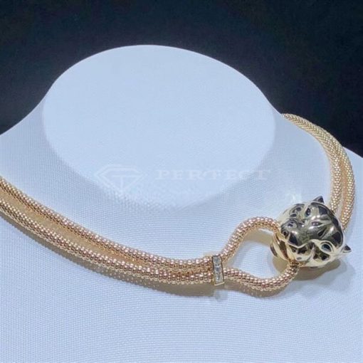 Cartier Yellow Gold Panthere Head Mesh Chain Necklace