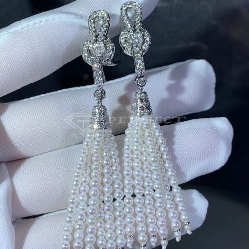 Cartier Agrafe Earrings in White Gold with Freshwater Pearls and Pavéd with Diamonds