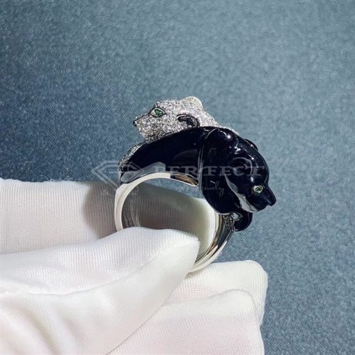 Panthere De Cartier Diamond, Onyx and Emerald Ring in 18kwg