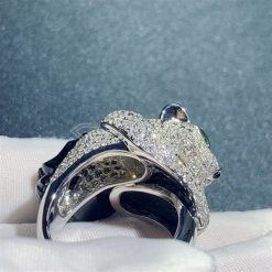 Panthere De Cartier Diamond, Onyx and Emerald Ring in 18kwg