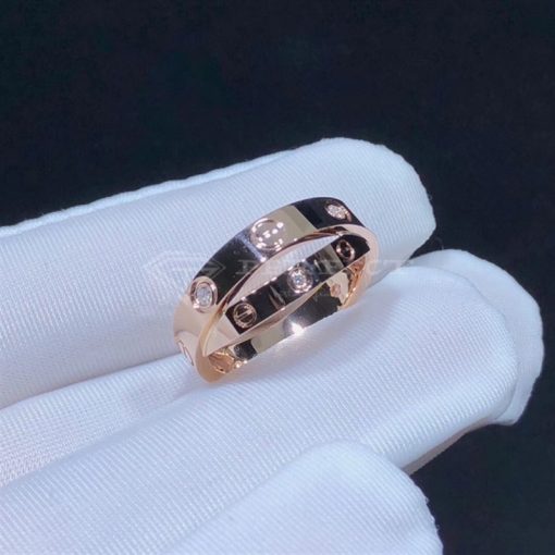 Cartier Love Diamond Pink Sapphire Rose Gold Band Ring