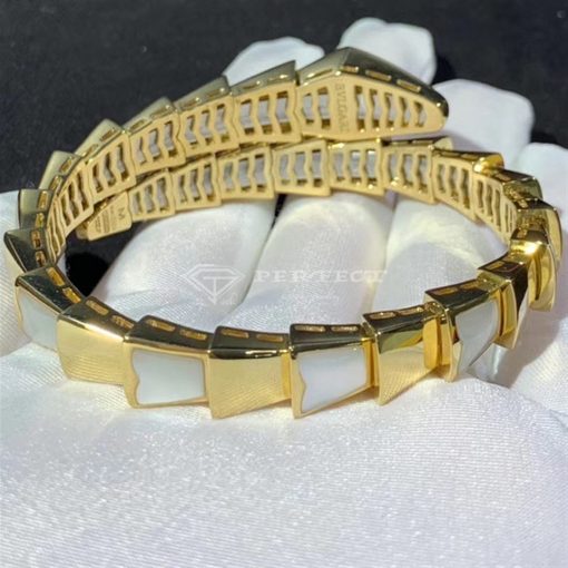 Bulgari Articulated Bulgari Serpenti Bracelet In Yellow Gold And Mother Of Pearl Collector Square 362430 Custom Jewelry (10)