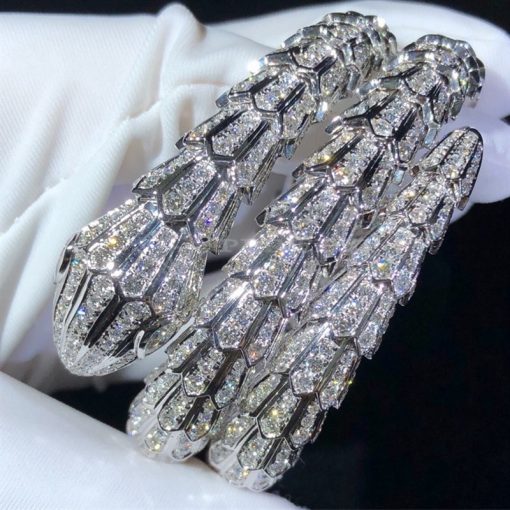 Bulgari Serpenti White Gold Full Diamond Pave Large Bangle Bracelet