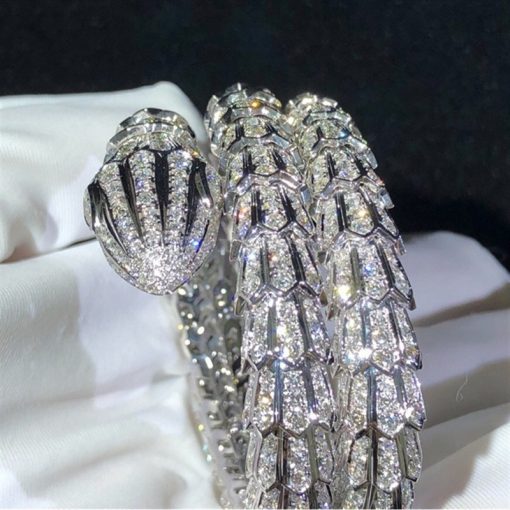 Bulgari Serpenti White Gold Full Diamond Pave Large Bangle Bracelet