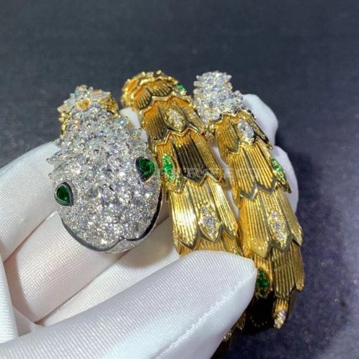 Bulgari Diamond Emerald Gold Serpenti Bracelet