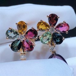 Bvlgari Pair of Gold, Multicolored Sapphire, Diamond and Cabochon Amethyst Flower Pendant-Earrings