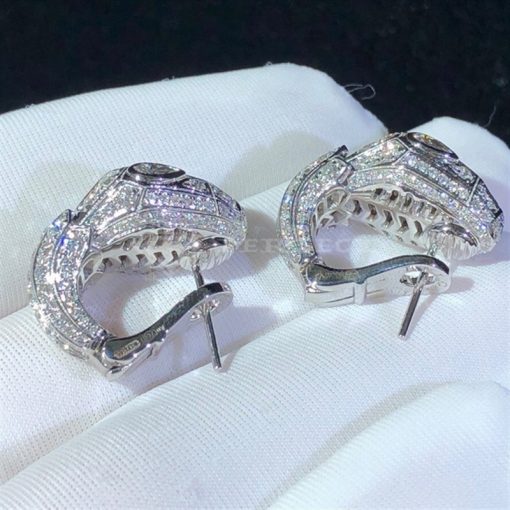 Bvlgari Serpenti 18 Karat White Gold Full Diamond Pave Huggie Clip On Earrings (10)