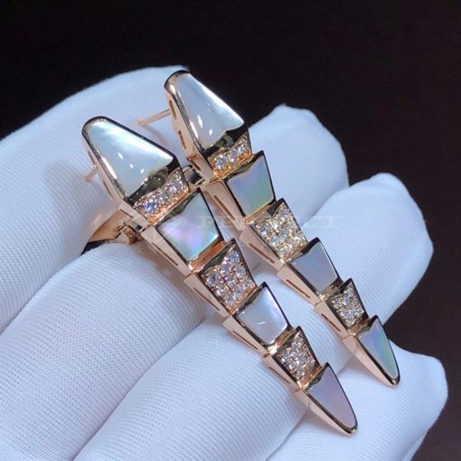 Bvlgari Serpenti 18k Rose Gold Diamond Mother of Pearl Clip-on Earrings