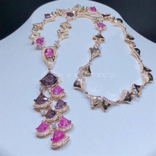 Bvlgari Divas Dream Rose Gold and Amethyst Pink Tourmaline Diamond Necklace 354075