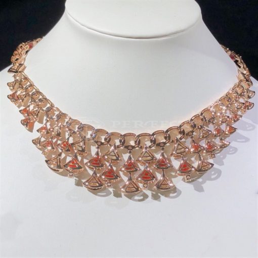Bvlgari Divas Dream Necklace in Rose Gold with Mother-of-pearl, Carnelian and Diamonds 354092