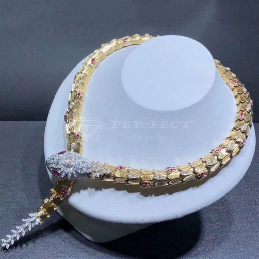 Bulgari Diamond Ruby Gold Serpenti Necklace