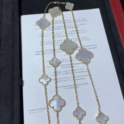 Van Cleef Arpels Magic Alhambra Long Necklace, 11 Motifs Yellow Gold, Mother-of-pearl VCARD79500