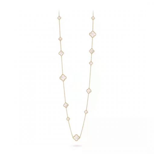 Van Cleef Arpels Magic Alhambra Long Necklace, 16 Motifs Yellow Gold, Mother-of-pearl VCARD79300