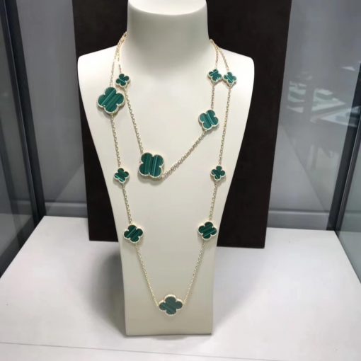 Van Cleef Arpels Magic Alhambra Long Necklace, 16 Motifs Yellow Gold Malachite VCARO2AF00