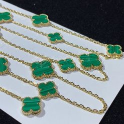 Van Cleef Arpels Magic Alhambra Long Necklace, 16 Motifs Yellow Gold Malachite VCARO2AF00