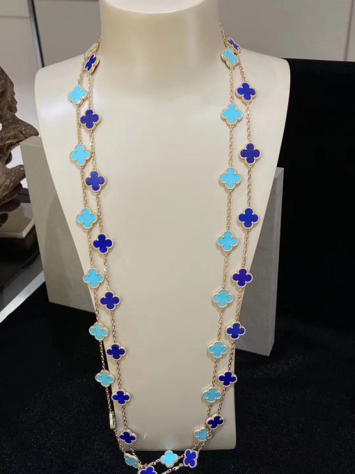 Van Cleef Arpels Vintage Alhambra Long Necklace, 20 Motifs Yellow Gold, Lapis Lazuli VCARP7RN00