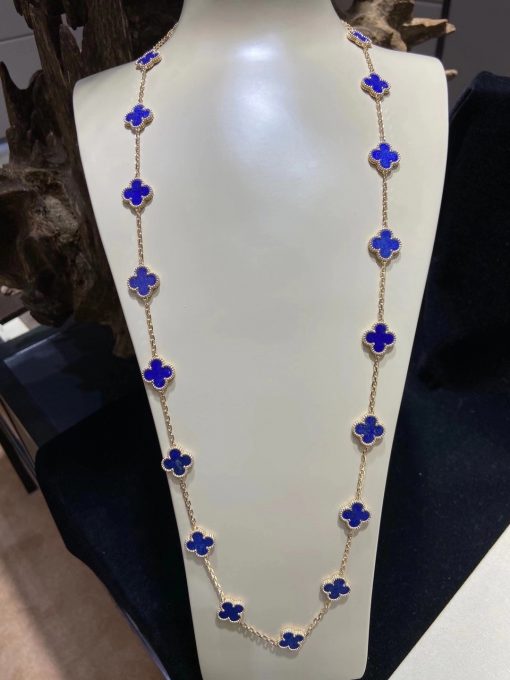 Van Cleef Arpels Vintage Alhambra Long Necklace, 20 Motifs Yellow Gold, Lapis Lazuli VCARP7RN00