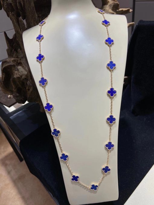 Van Cleef Arpels Vintage Alhambra Long Necklace, 20 Motifs Yellow Gold, Lapis Lazuli VCARP7RN00