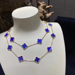 Van Cleef Arpels Vintage Alhambra Long Necklace, 20 Motifs Yellow Gold, Lapis Lazuli VCARP7RN00