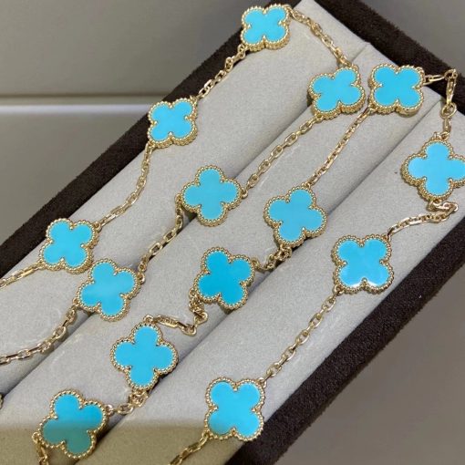 Van Cleef Arpels Vintage Alhambra Long Necklace with 20 Turquoise