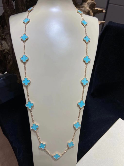 Van Cleef Arpels Vintage Alhambra Long Necklace with 20 Turquoise