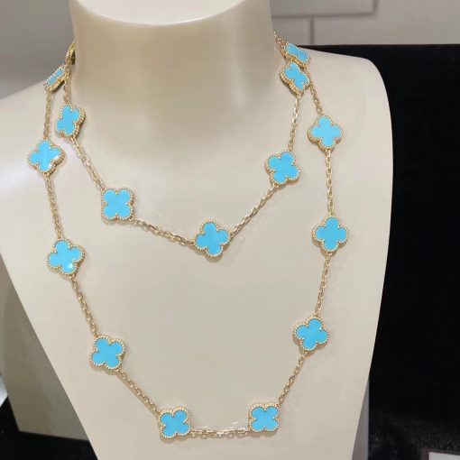 Van Cleef Arpels Vintage Alhambra Long Necklace with 20 Turquoise